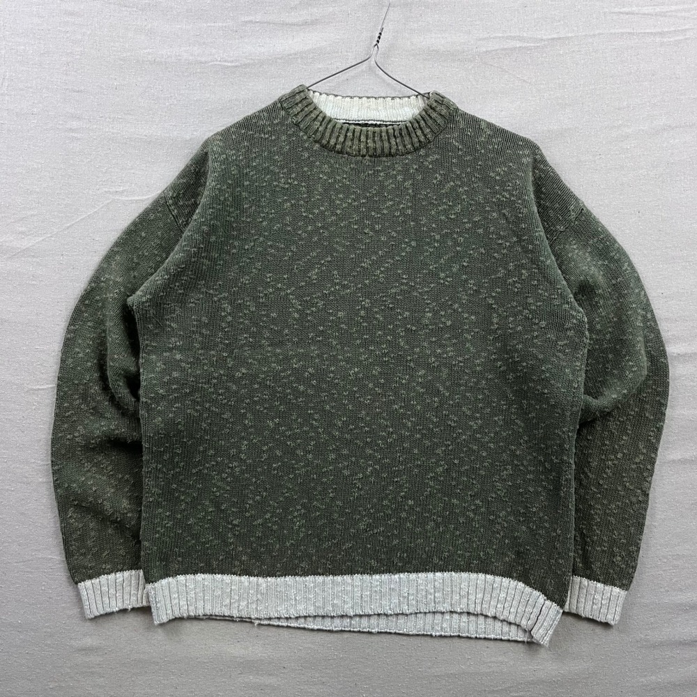 B.D. Vintage Baggies Sweater Mens XL Olive Green Linen Cotton Textured Crewneck